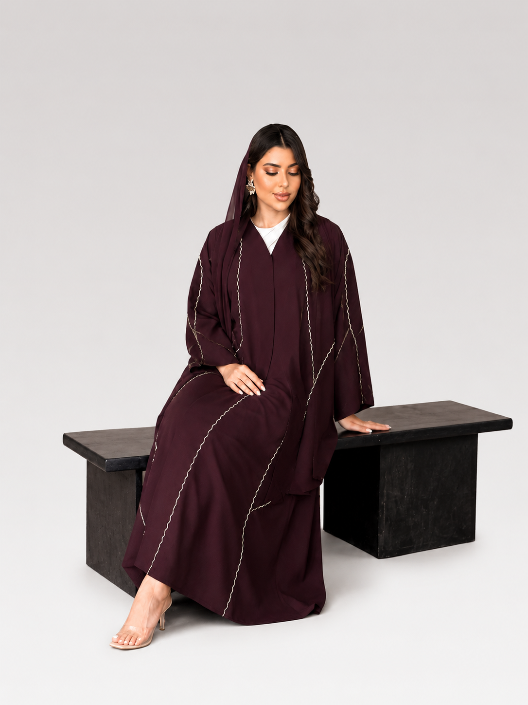 Ruba Burgundy Signature Abaya - Image 2