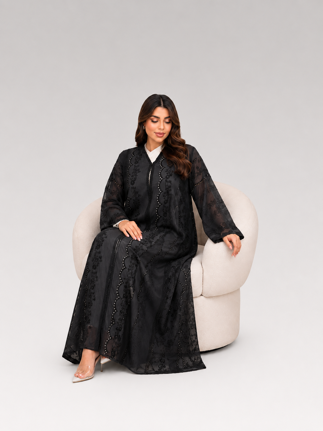 Yasmin Noir Sheer Elegance Abaya - Image 2