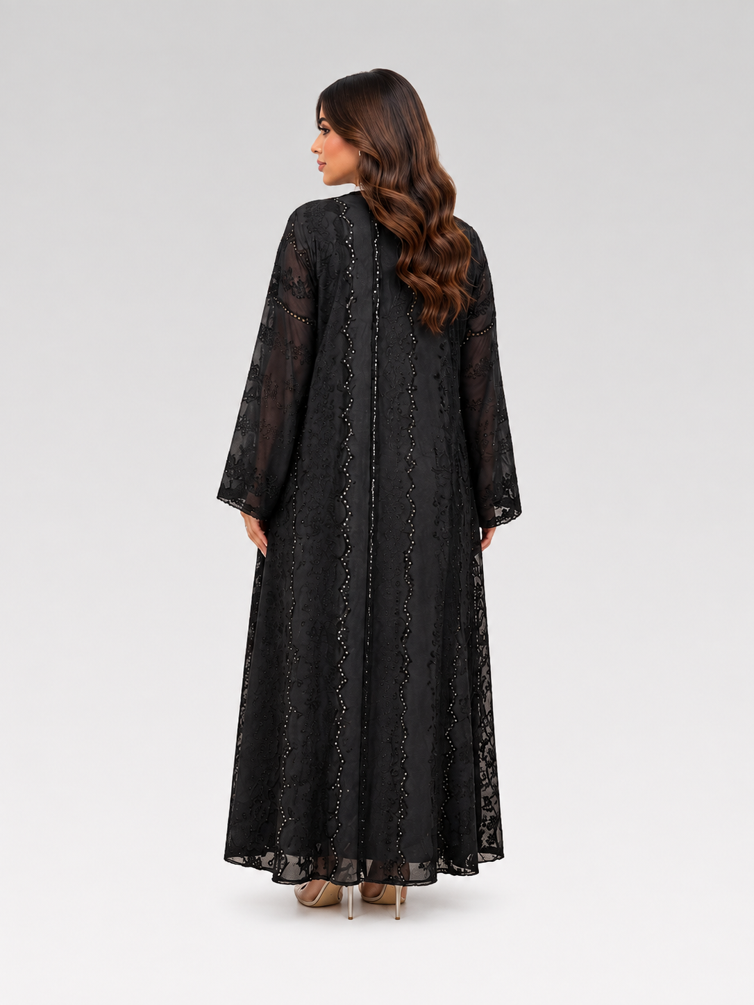 Yasmin Noir Sheer Elegance Abaya - Image 3