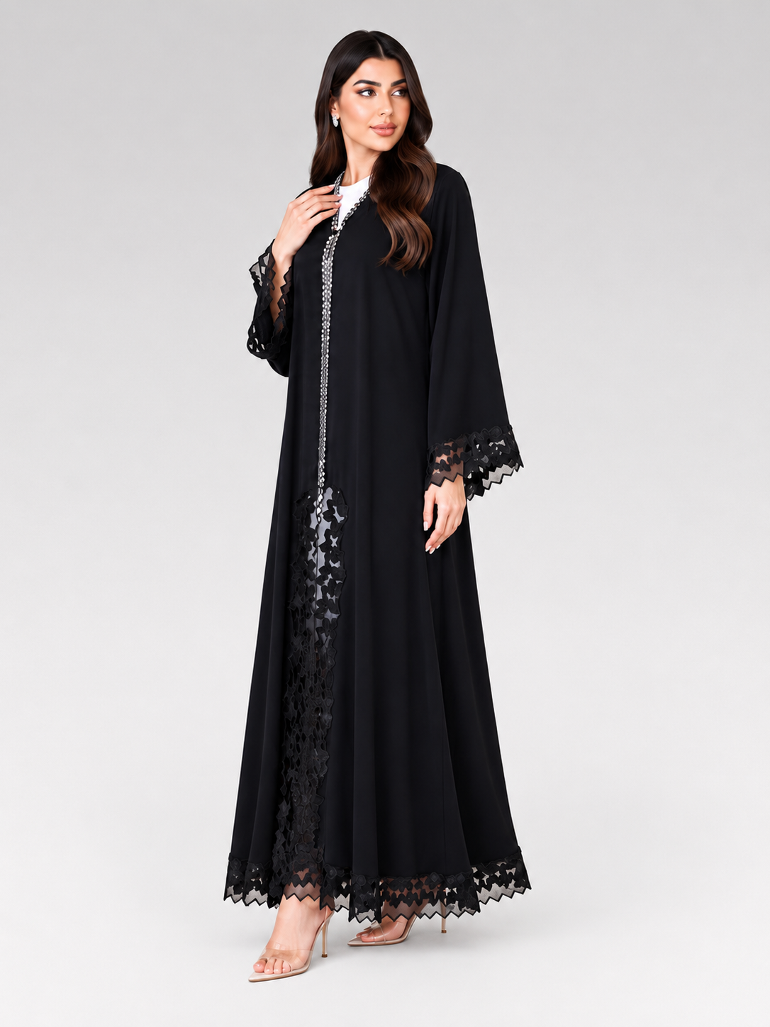 Lamia Crystal Lace Abaya - Image 3